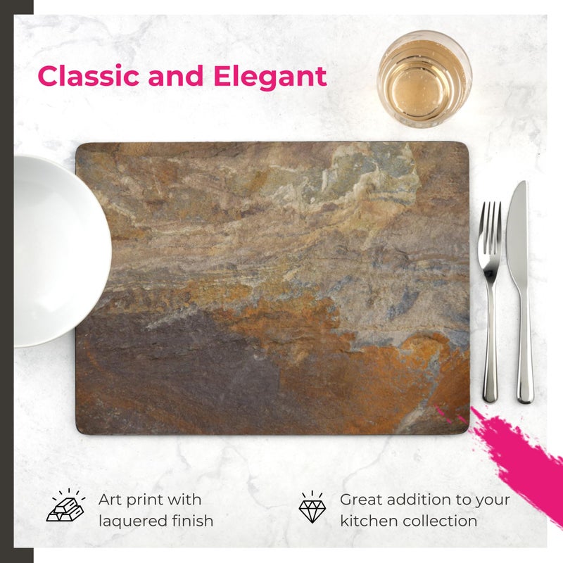 Pimpernel Earth Slate Placemats, Set of 4 â€“ (15.7" x 11.7") Rectangular Table Mats with Cork Backing, Heat & Stain Resistant Lacquer Finish, Stylish Dining Room & Kitchen Decorative Protectors - Image 3